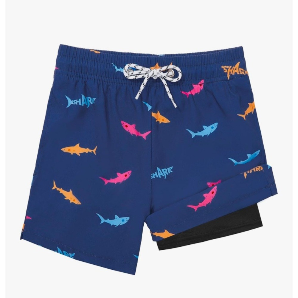 Boys Swim Trunks‎ Blue Shark Print Compression Liner Toddler Beach Shorts